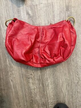 Vibrant Red Leather Hobo Bag